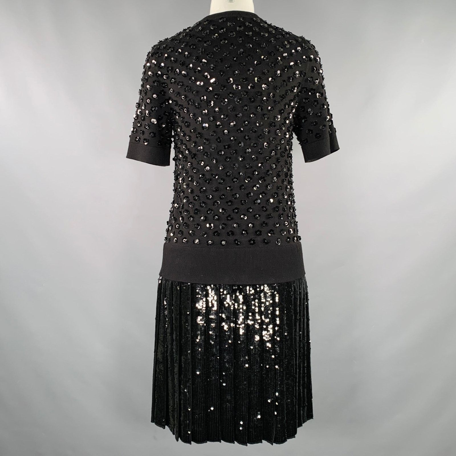 Michael Kors MICHAEL KORS S Black Merino Wool Sequined Pleated Dress Size S / US 4 / IT 40 - 4 Thumbnail