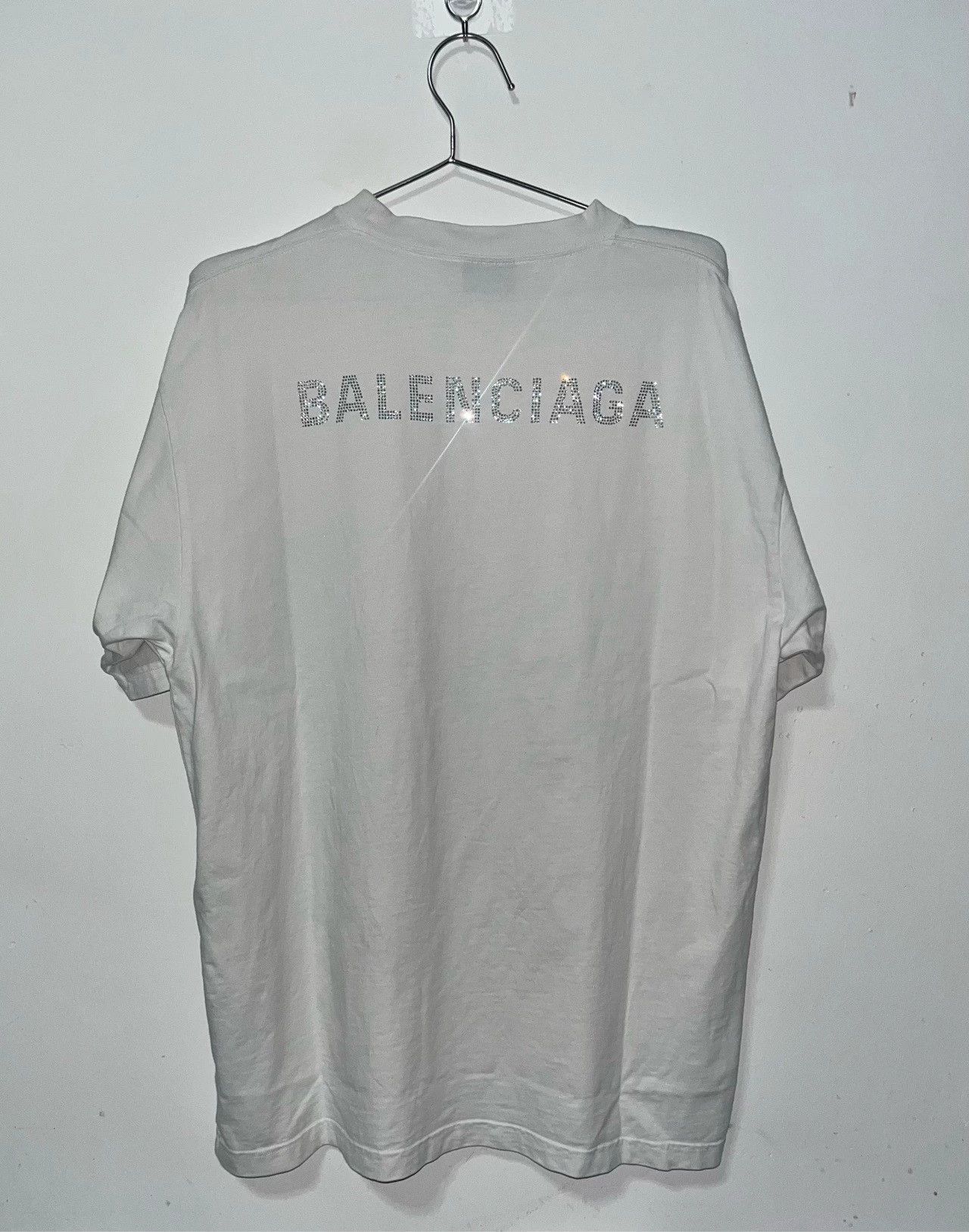 Balenciaga 23ss letter logo rhinestone short sleeved shirt