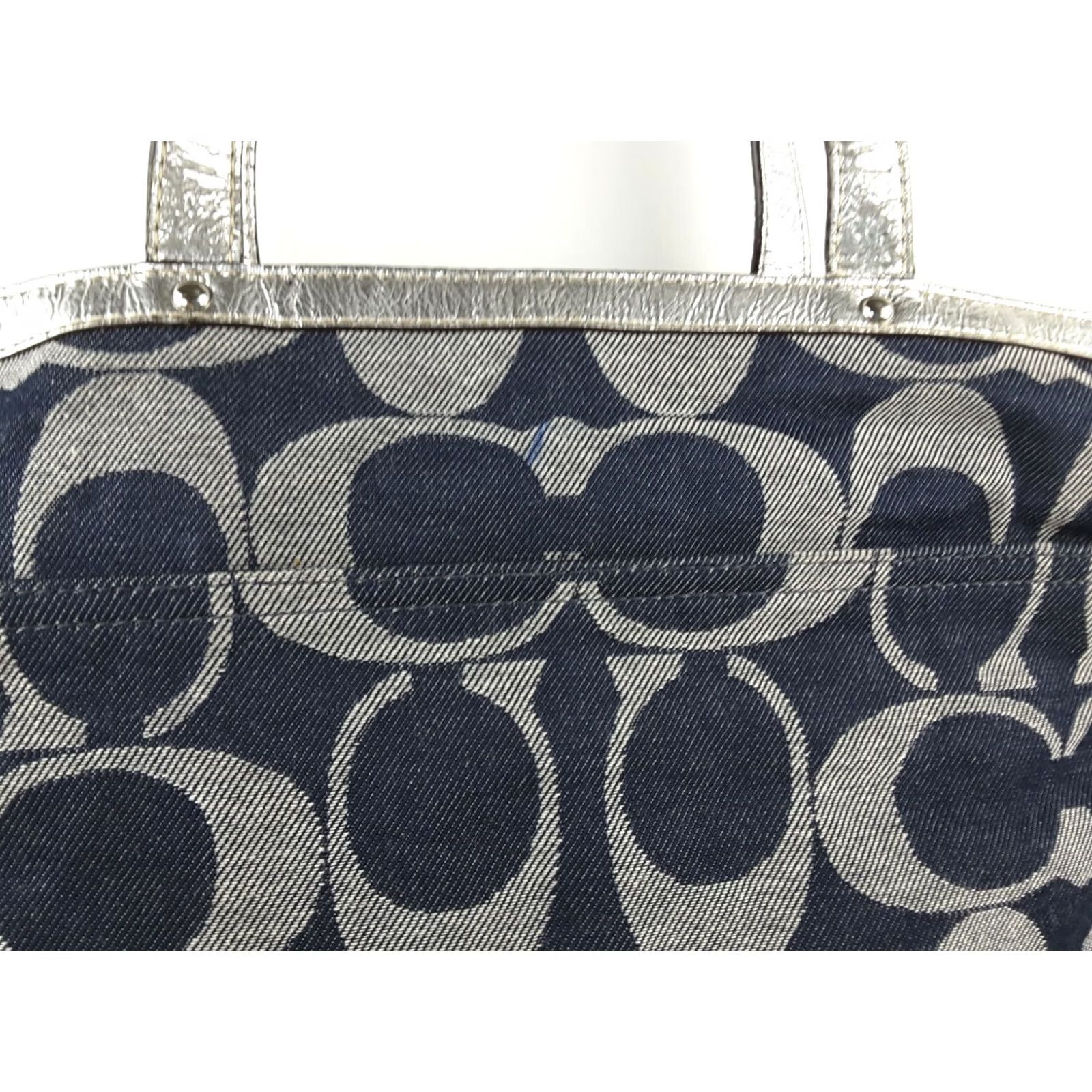 Coach Coach Signature Stripe Denim Tote - XL - Women - 18” Top 15” Bottom - Zip - Pockets - Lined - Jacquard - Silver Hardware - Denim Blue/Silver - Casual Size ONE SIZE - 7 Thumbnail