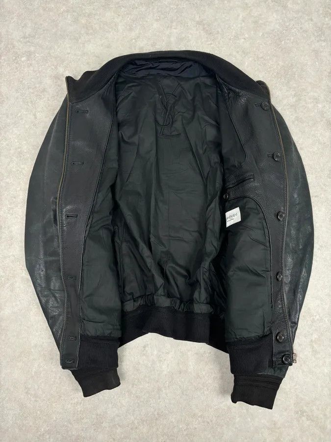 Yves Saint Laurent 2000s Yves Saint Laurent Black Leather Logo Bomber Jacket Size US L / EU 52-54 / 3 - 7 Thumbnail