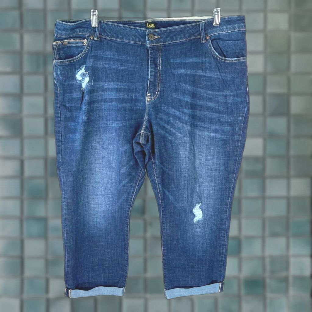 Lee Lee Womens Modern Series Distressed Cropped Blue Denim Jeans 24W Medium Size 42" / US 20 - 1 Thumbnail