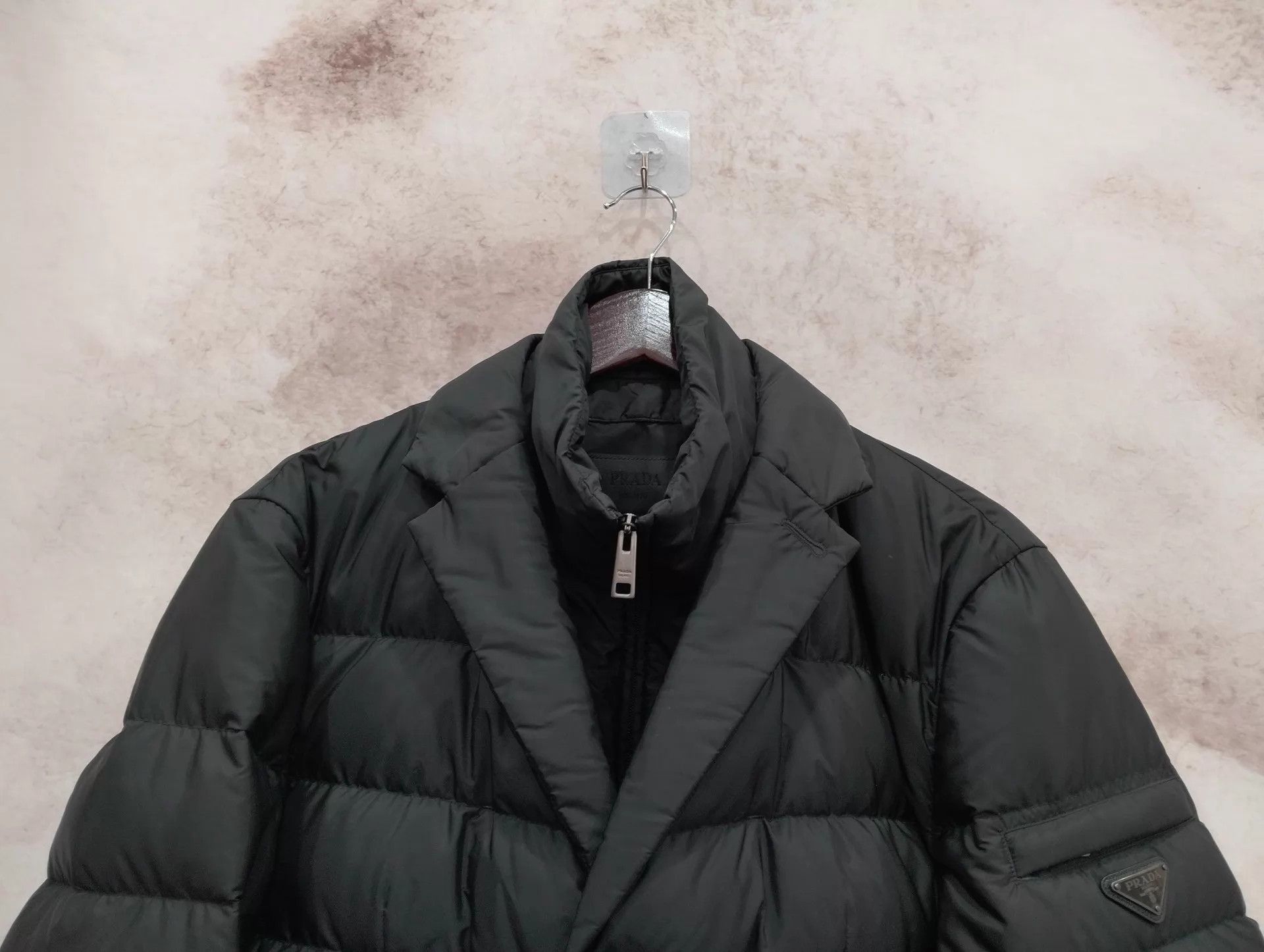 Prada layered solid triangle logo down jacket 48