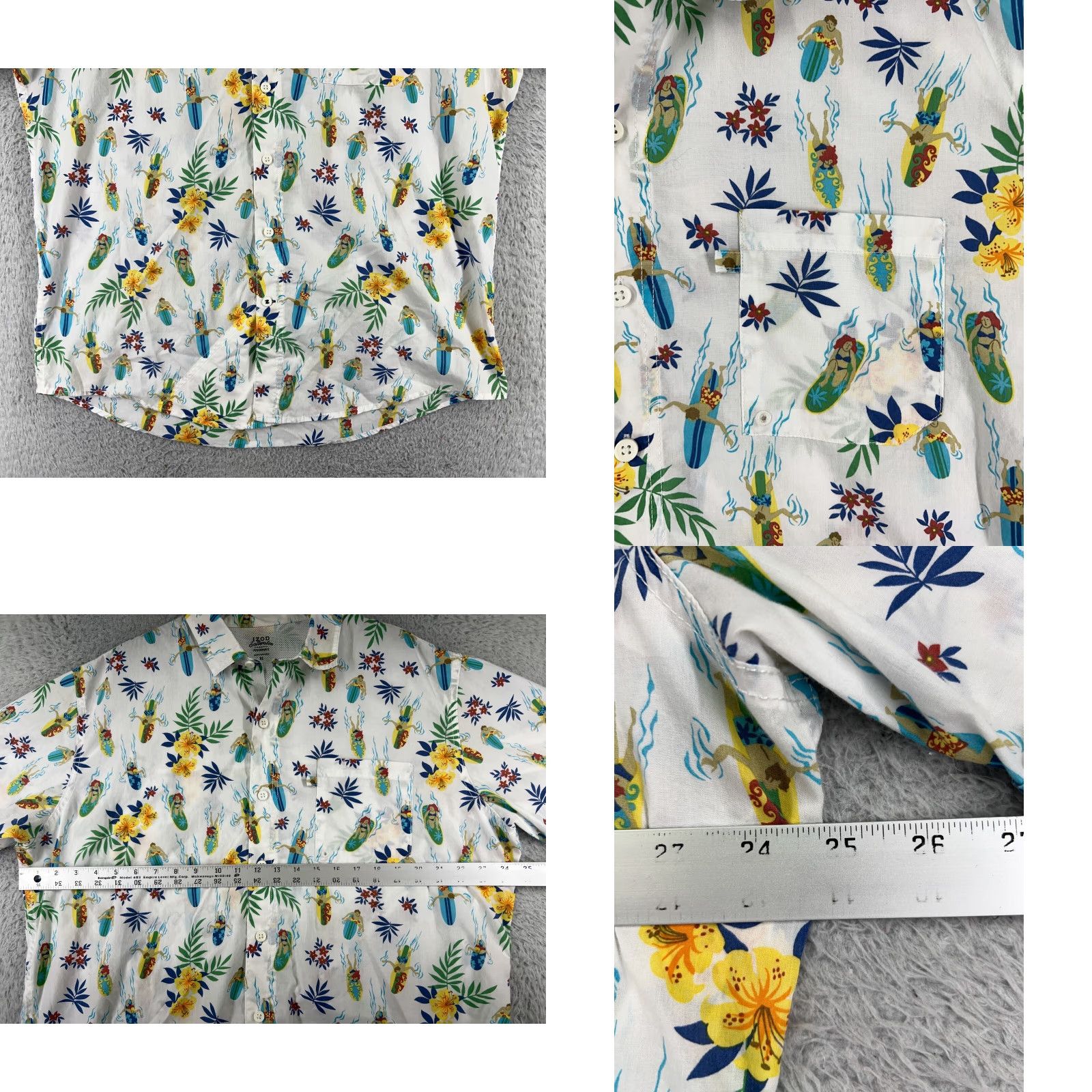 Izod IZOD Shirt Mens XL White Floral Surfers Palm All Over Print Flower Hawaiian Button-Up Size US XL / EU 56 / 4 - 8 Thumbnail