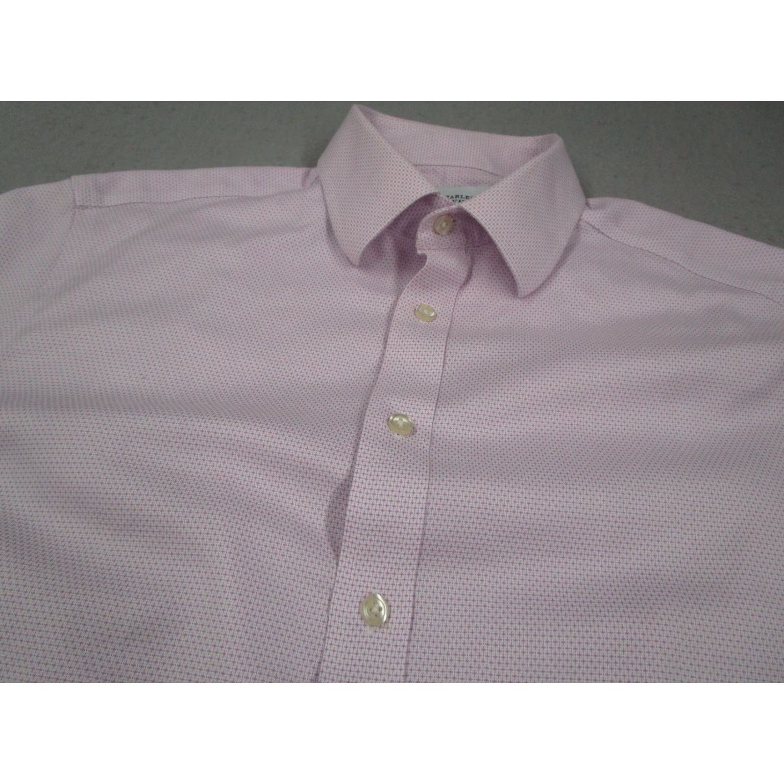 Charles Tyrwhitt Charles Tyrwhitt Shirt Mens 17/35 Pink Non Iron Slim Fit Dress Long Sleeve Micro Geometric Shirt Size 34R - 2 Thumbnail