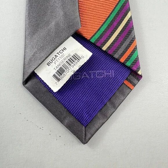 BUGATCHI Bugatchi Tangerine / Purple Striped Men's Tie 3 1/4" x 60" Size ONE SIZE - 4 Thumbnail