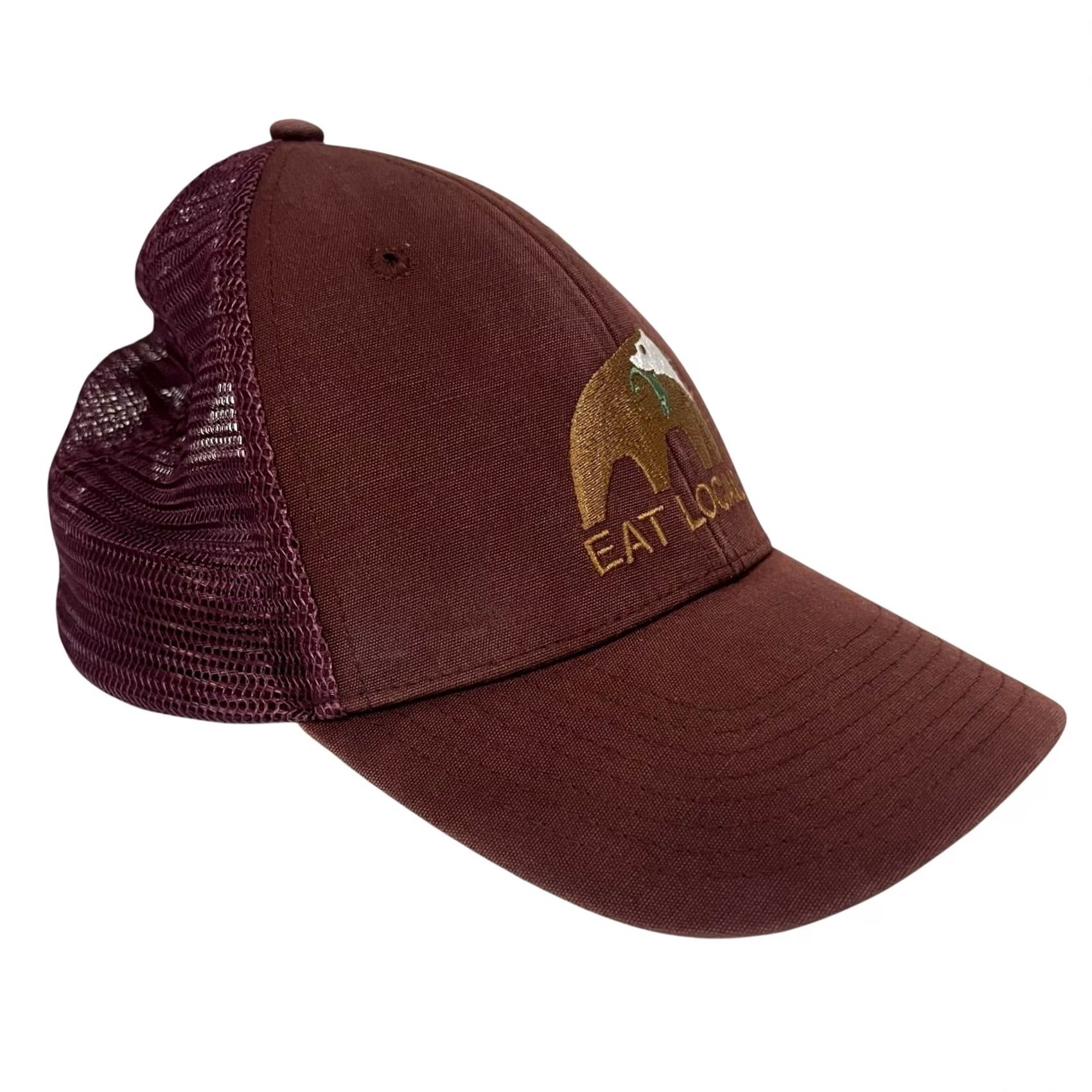 Patagonia Patagonia Hat LoPro Trucker Eat Local Upstream Bear w/ Fish Burgundy Red RARE Adjustable Breathable Men One Size Hat Size ONE SIZE - 3 Thumbnail