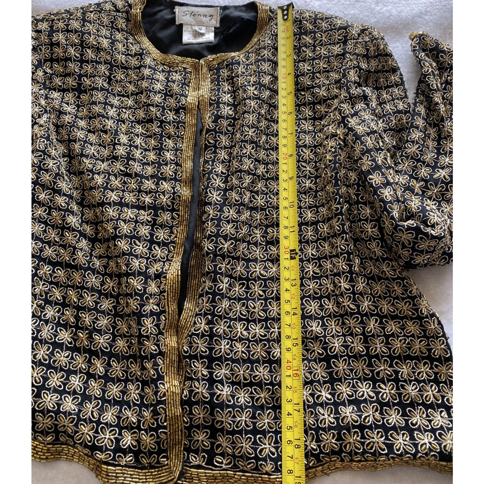 VINTAGE Stenay Silk Beaded Jacket Women Small Gold 1980s Eveningwear Formal