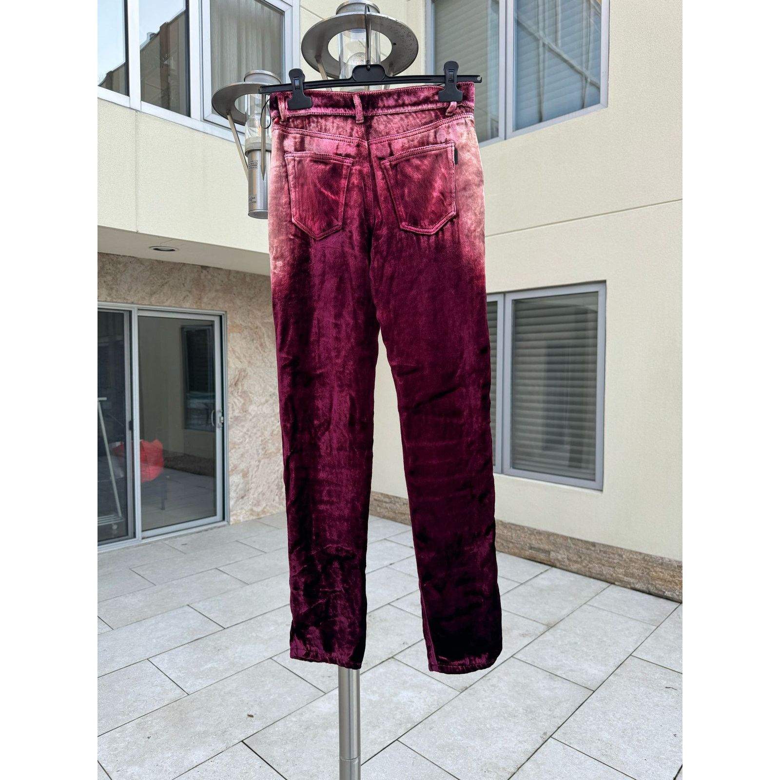 Saint Laurent Paris o1rshd1 Skinny 5 Pockets Velvet / Velour Pants in Burgundy Size US 33 - 14 Thumbnail