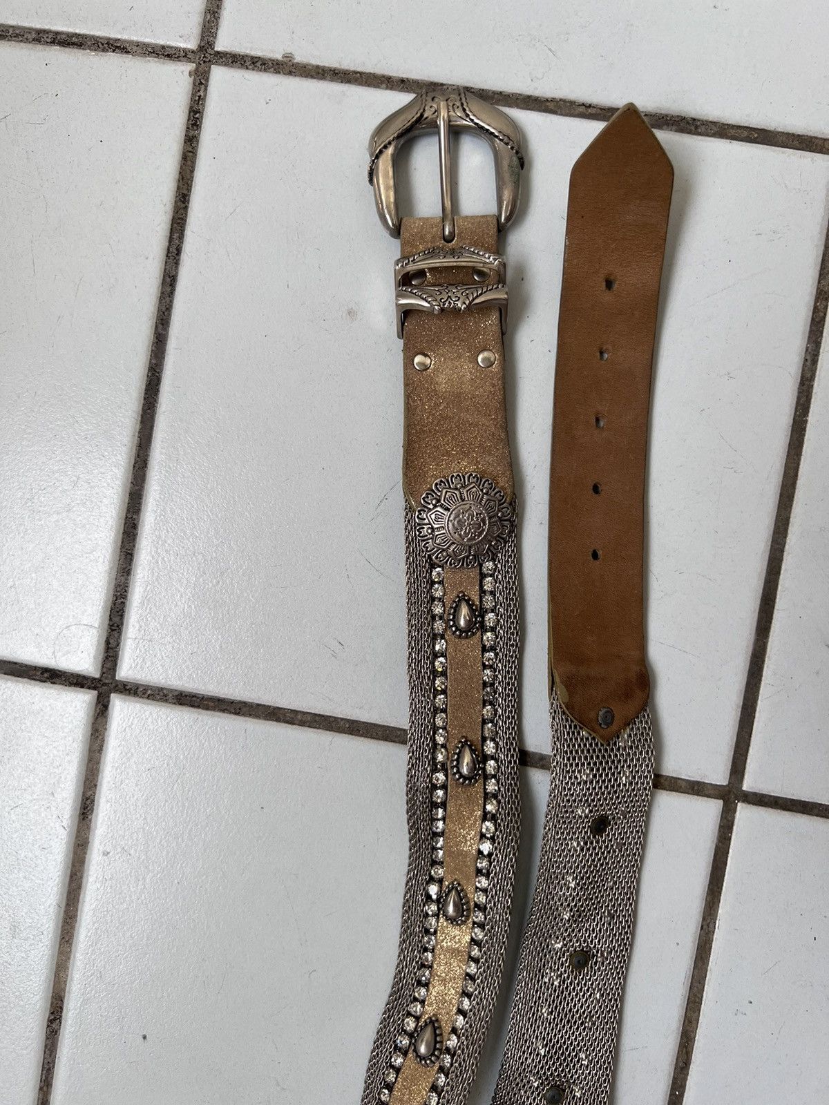 Vintage Vintage Nanni Avant Garde Metal Leather Y2K Belt Size 28 - 5 Thumbnail