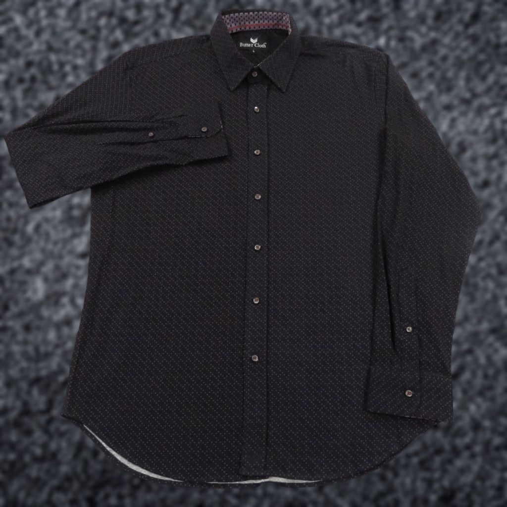 Buttero Butter Cloth Shirt Men Large Black Grey Geometric Dot Performance Flex Stretch Mens Size US L / EU 52-54 / 3 - 1 Thumbnail