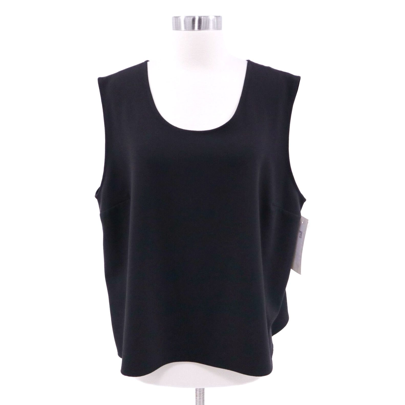 image of Vintage Caroline Rose Shell Tank Top Womens 1X Black New Round Neck Slits Lagenlook in White (Size 