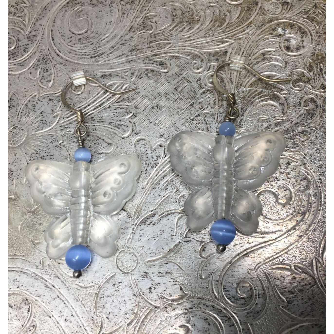 Other Women's Clear Butterfly Dangle Earrings with Blue Beads Size ONE SIZE - 2 Thumbnail