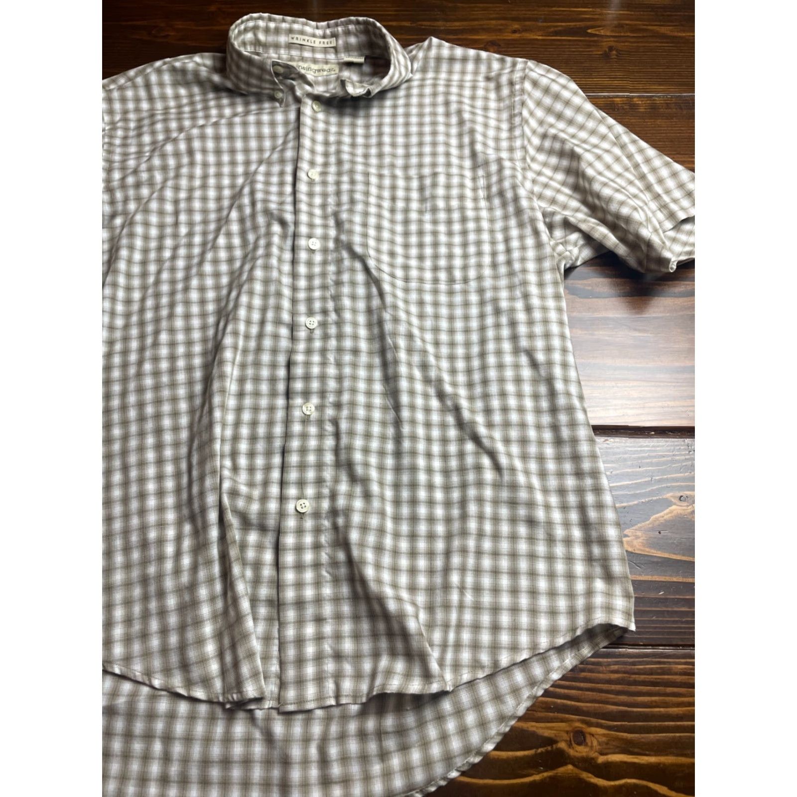 Vintage Munsingwear Shirt Men's Large White Tan Plaid Button-Down Short Sleeve Casual Cotton Regular Mens Size US L / EU 52-54 / 3 - 3 Thumbnail