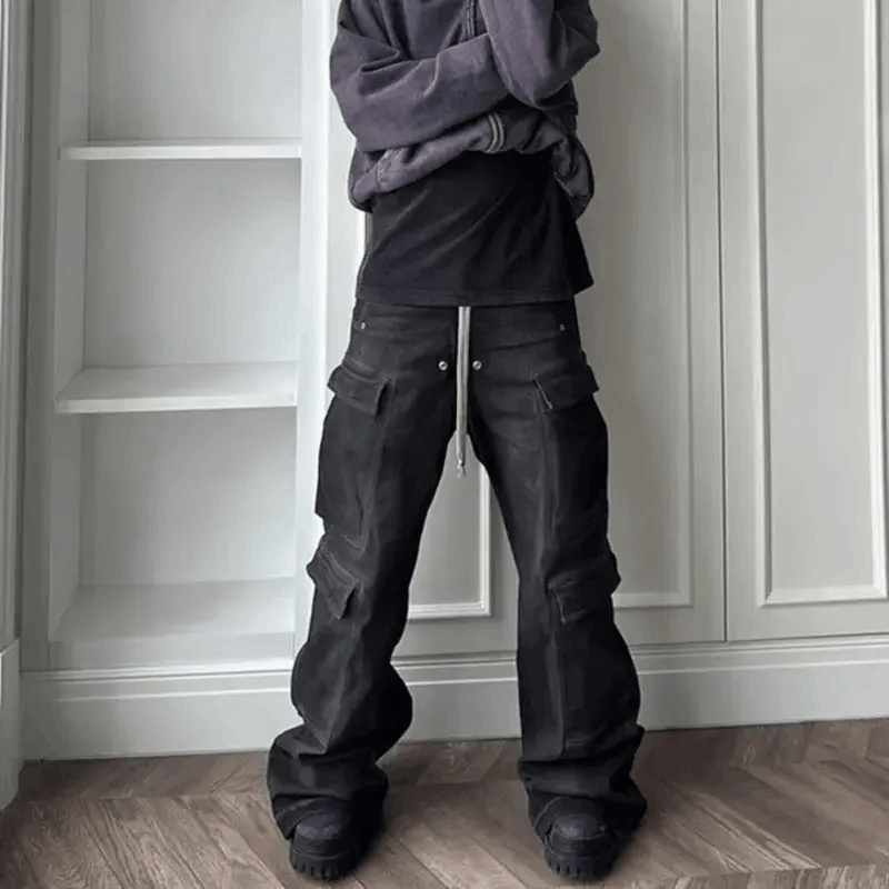 Designer × Japanese Brand × Jean Hombre Drawstring Elastic Baggy Cargo Jeans Size US 32 / EU 48 - 2 Thumbnail