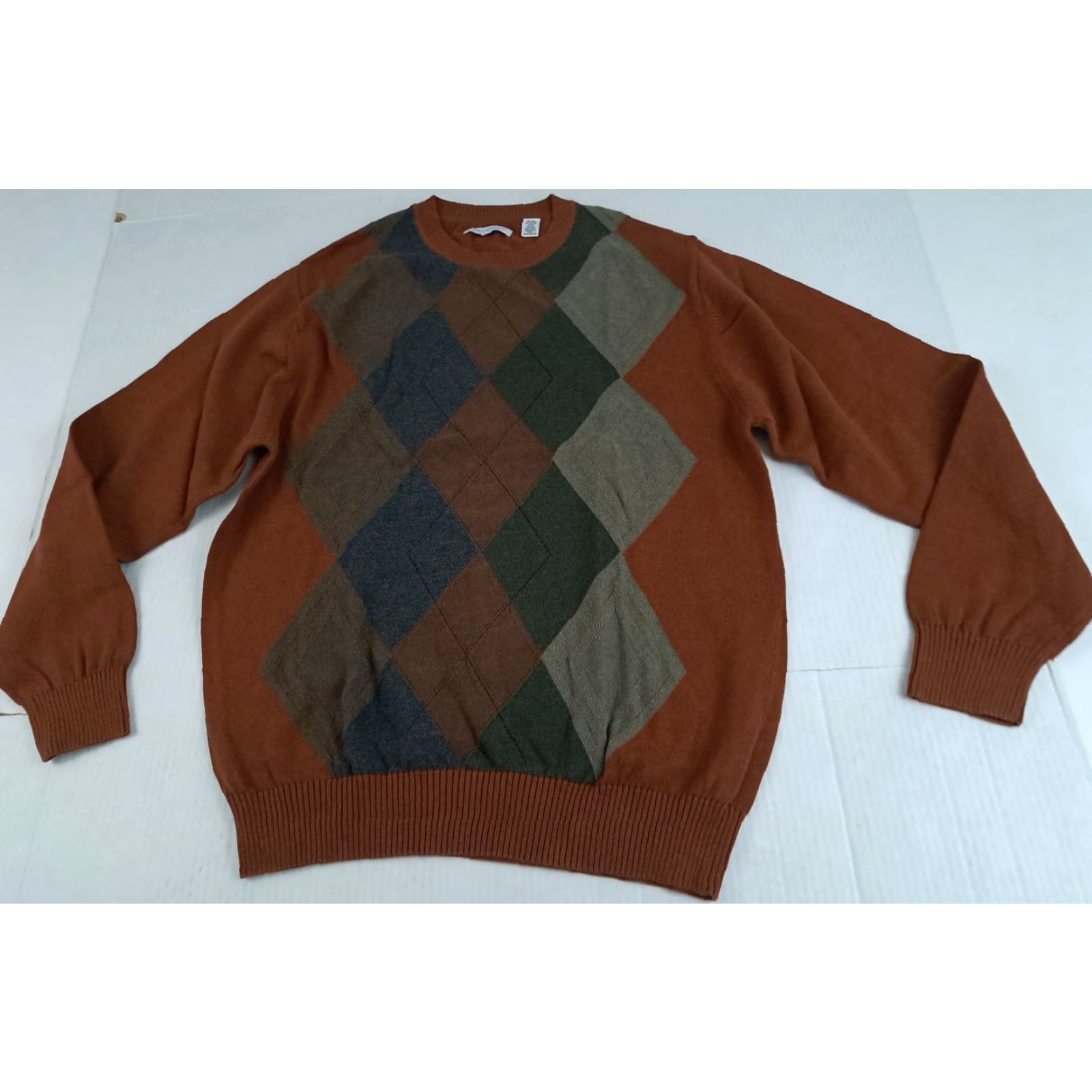 Vintage VINTAGE Argyle Brown Mens Cotton Knit Sweater Large Crew Neck Pullover Winter Casual Sweater Alex Cannon Mens Size L Brown Cotton Knit Vintage Size US L / EU 52-54 / 3 - 3 Thumbnail