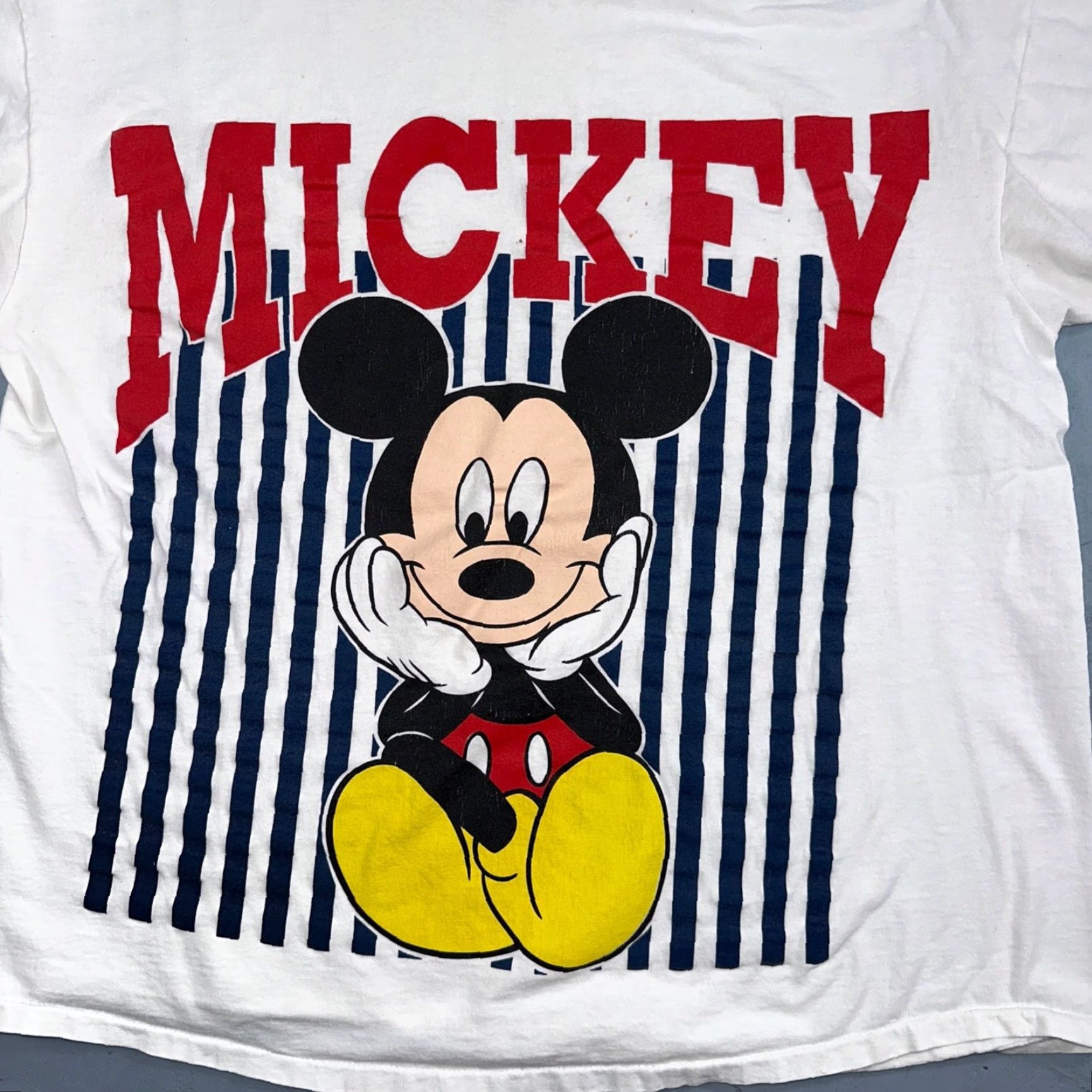 Disney VINTAGE Disney Mickey Mouse Single Stitch Striped VTG T Shirt White 90s Happy Cute L Mens Size US L / EU 52-54 / 3 - 2 Thumbnail