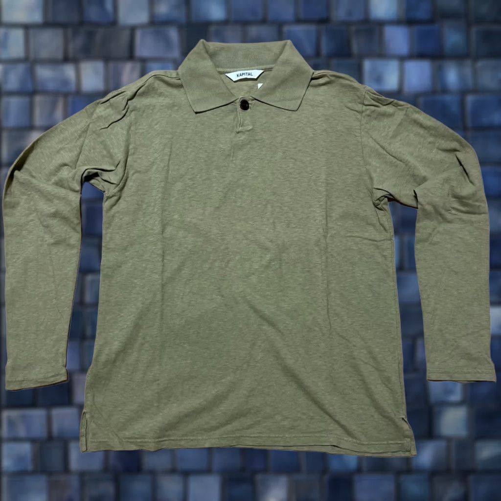 Kapital Kapital K LONG Sleeve Polo Shirt Olive Green Mens Casual Cotton - Size M Size US M / EU 48-50 / 2 - 1 Thumbnail