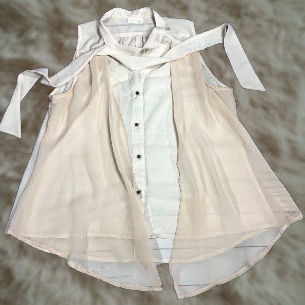 Vintage BLVD Blouse Sleeveless Tie Neck Button Front Beige XS? No, Size L Beige Blouse Women BLVD Sleeveless Tie Neck Button Front Blouse L Beige Women Size L / US 10 / IT 46 - 1 Thumbnail