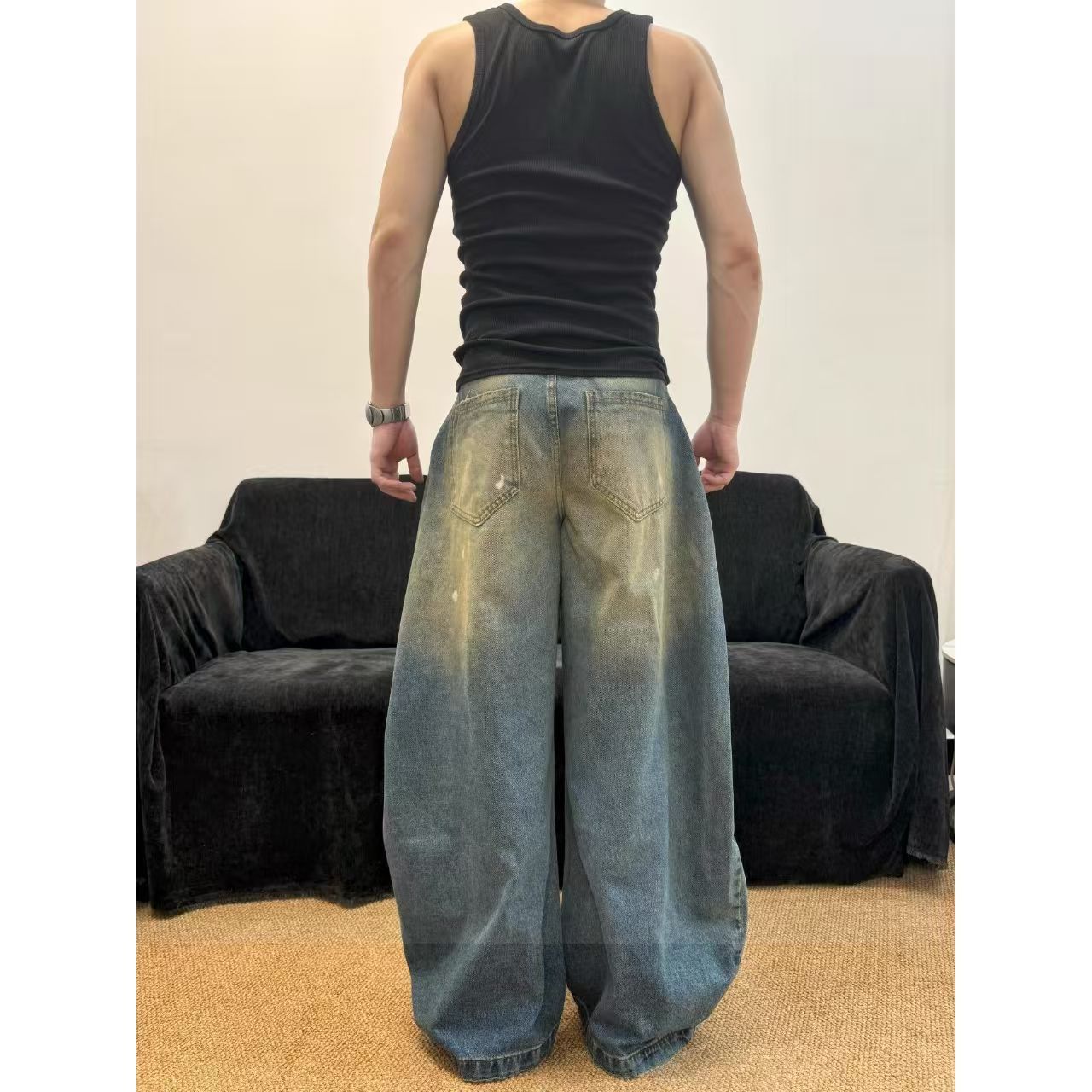 Vintage Blue Washed Distressed Paint-Splattered Jeans Size US 32 / EU 48 - 4 Thumbnail