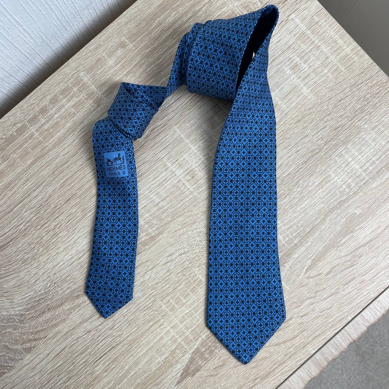 Hermes Hermes Paris Silk Tie 5711 PA Geometry Blue Size ONE SIZE - 2 Thumbnail