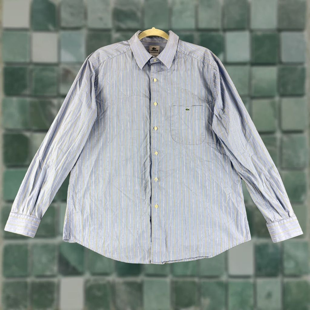 Lacoste Lacoste Button-Up Shirt Mens XL Blue Stripe 100% Cotton Long Sleeve Cardigan? Size US XL / EU 56 / 4 - 1 Thumbnail