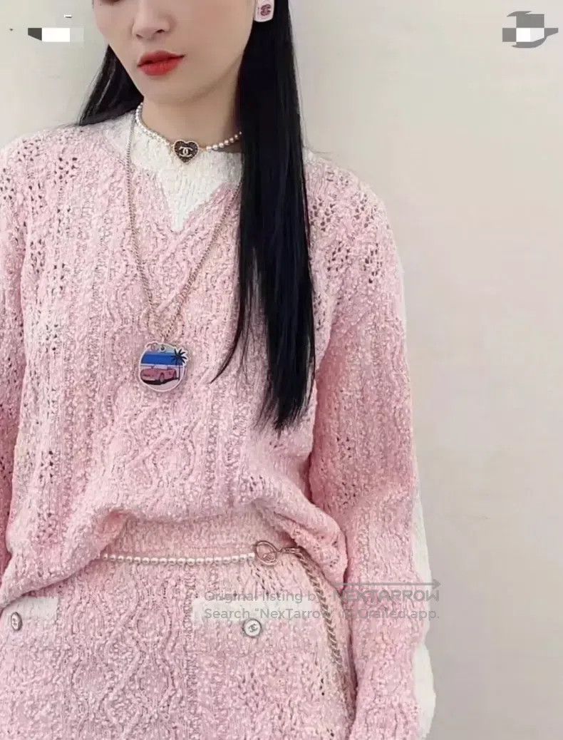 Chanel Chanel 24P pink and white diamond checkered hollow knitwea Size XS / US 0-2 / IT 36-38 - 3 Thumbnail