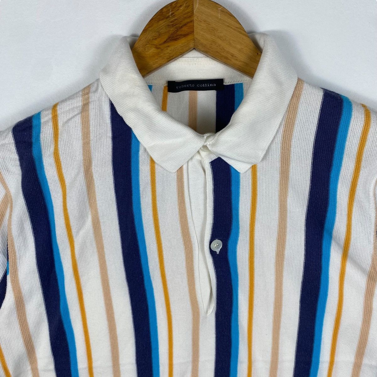 Designer × Roberto Collina Vintage ROBERTO COLLINA Knitted Striped Polo Made In Italy Size US S / EU 44-46 / 1 - 2 Thumbnail