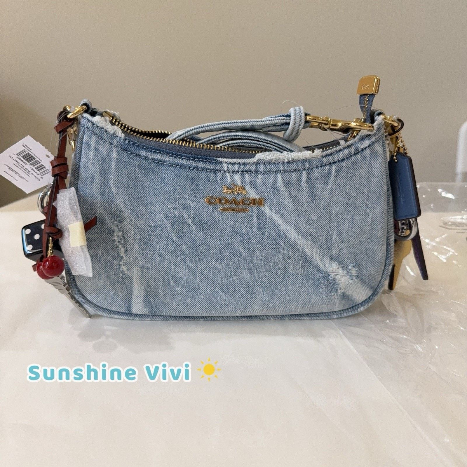Coach NWT COACH CDY76 Teri Shoulder Bag Loved Denim Charms Size ONE SIZE - 1 Thumbnail