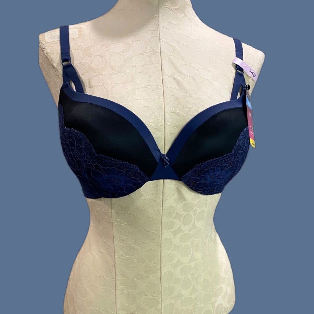 Vintage Maidenform Bra 34D Navy Blue Black Push Up & In Underwire Padded DM9900 Women Size ONE SIZE - 1 Thumbnail