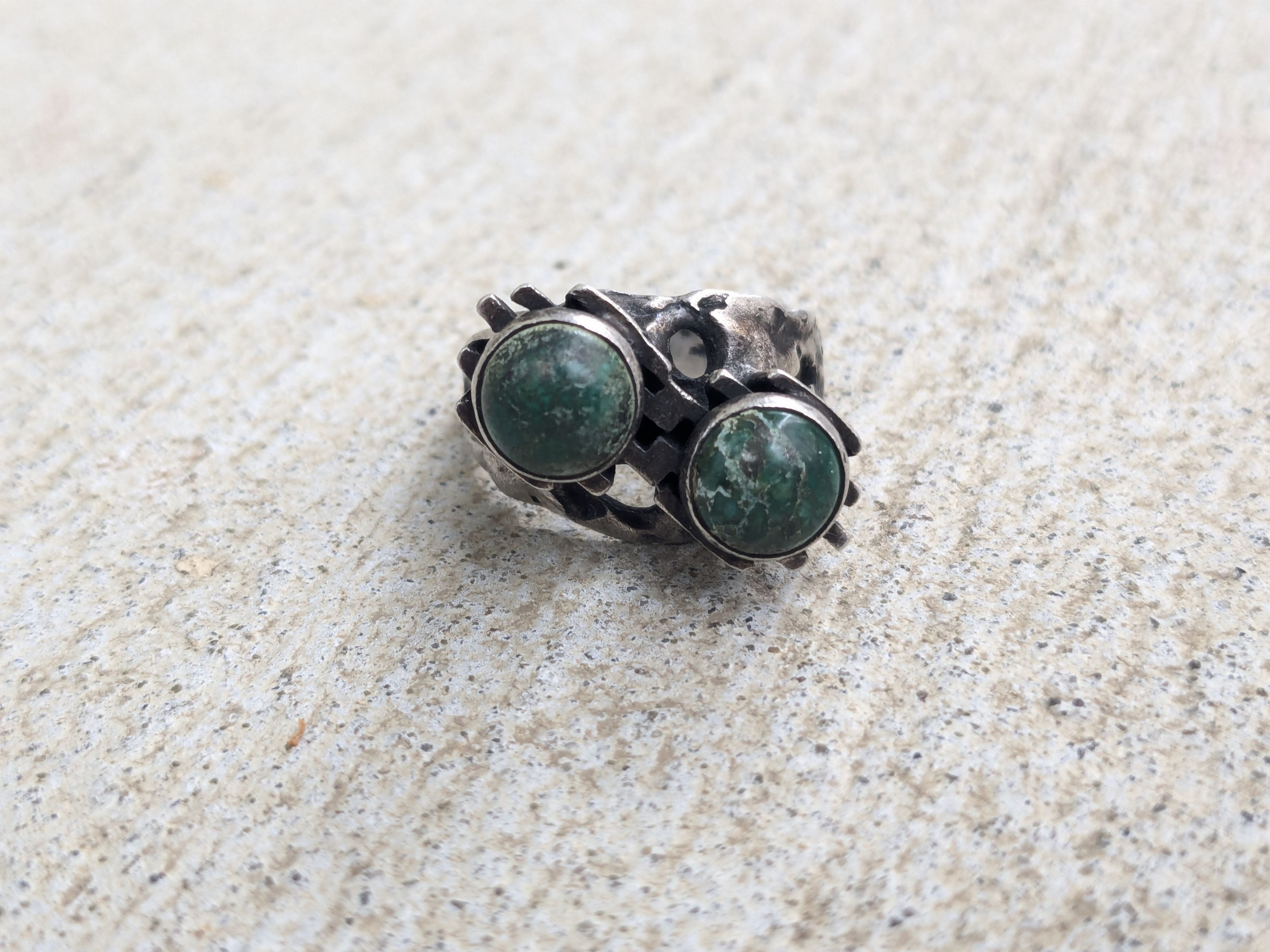 Other Vintage Sterling Silver Ring 7.25 Green Eilat Israel Brutal Size ONE SIZE - 3 Thumbnail