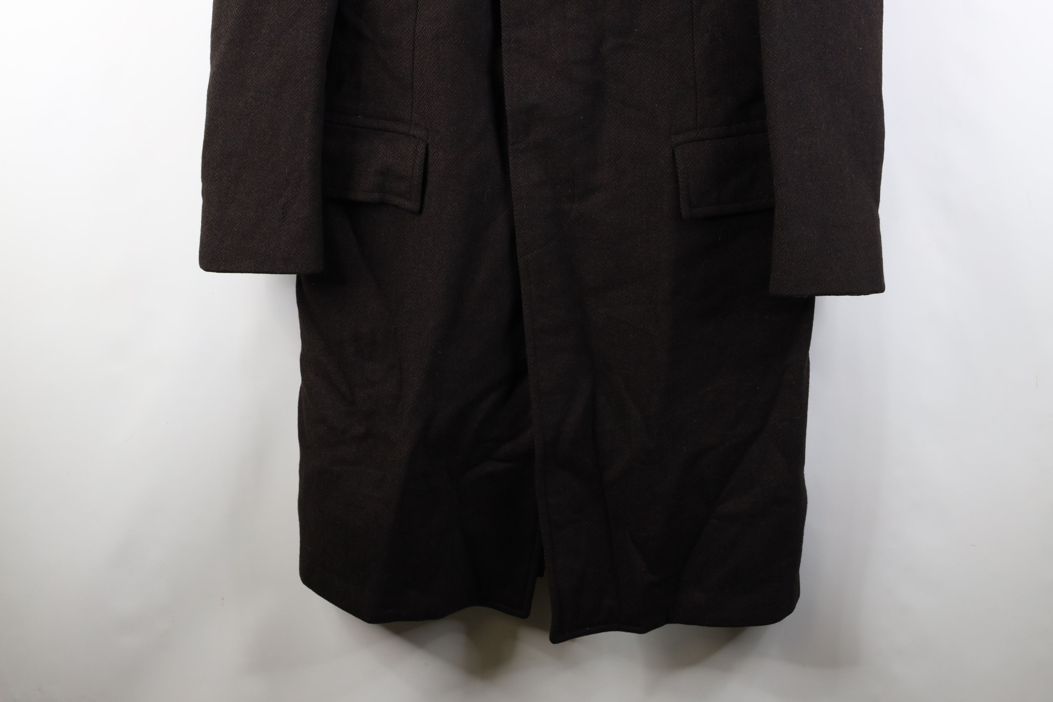 Vintage Vintage 50s Bespoke Herringbone Overcoat Jacket Brown USA Size US XL / EU 56 / 4 - 3 Thumbnail