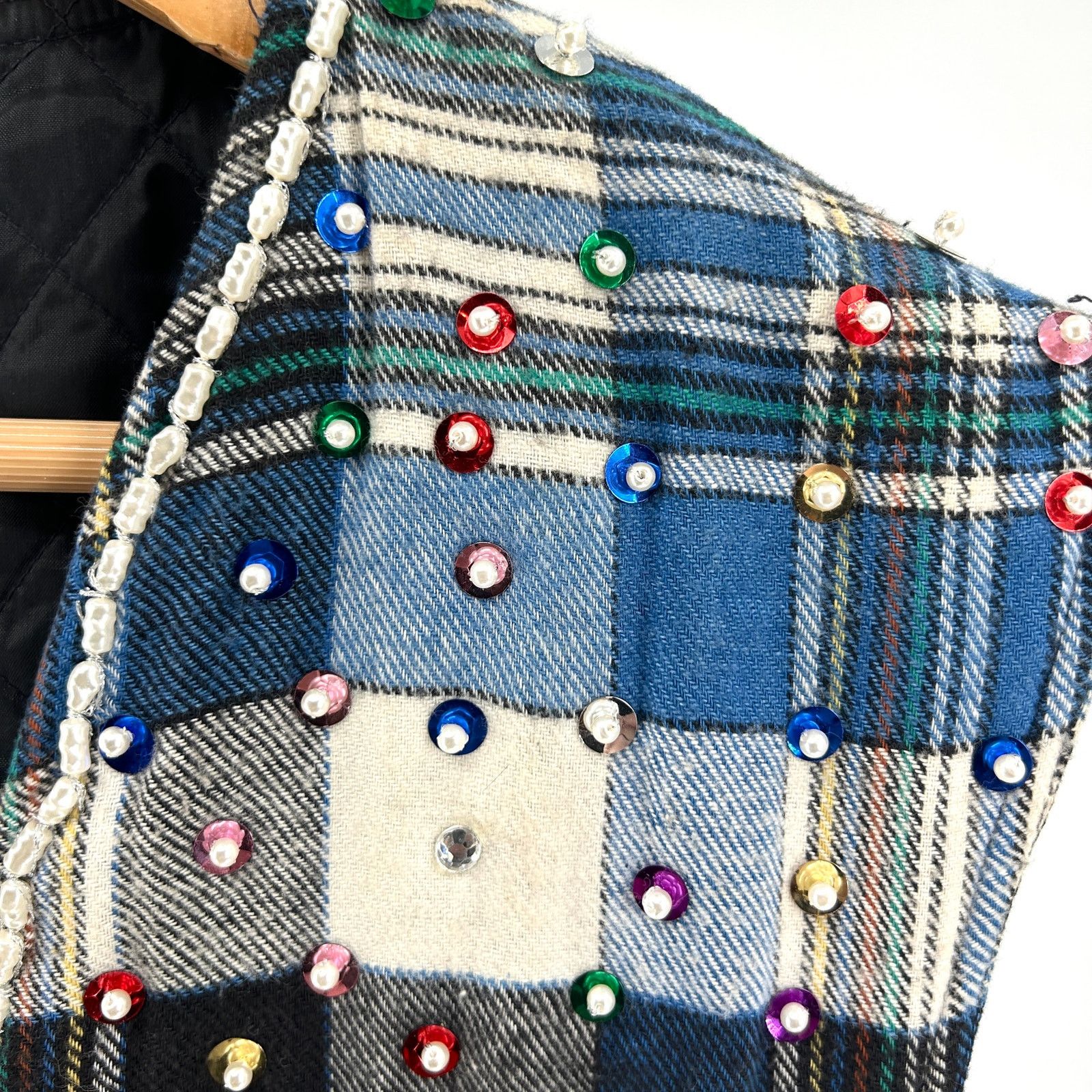 Vintage 90s South Central Blue Plaid Jewel Embellished Flannel Vest Size US L / EU 52-54 / 3 - 3 Thumbnail