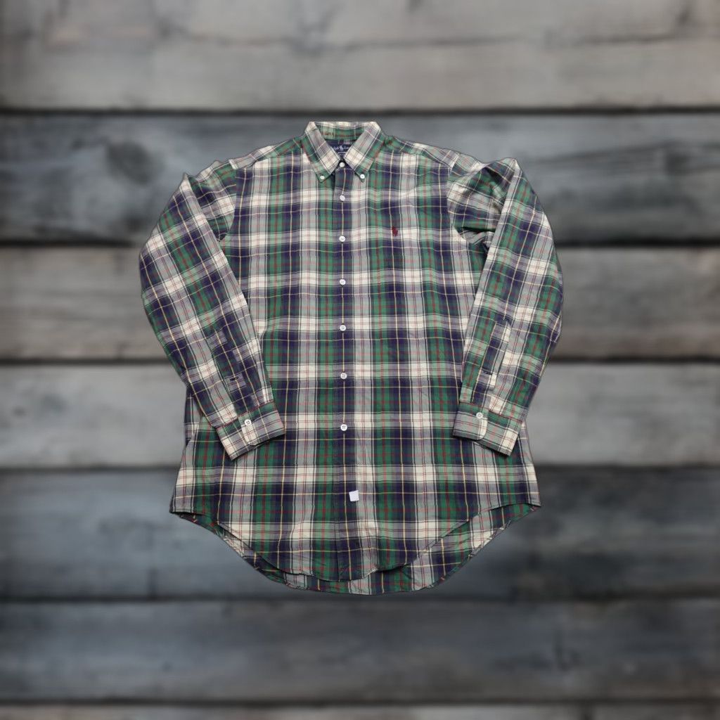 Polo Ralph Lauren Polo Ralph Lauren Shirt Men Medium Button-Front Lightweight Plaid Green Regular Size Size 40R - 1 Thumbnail