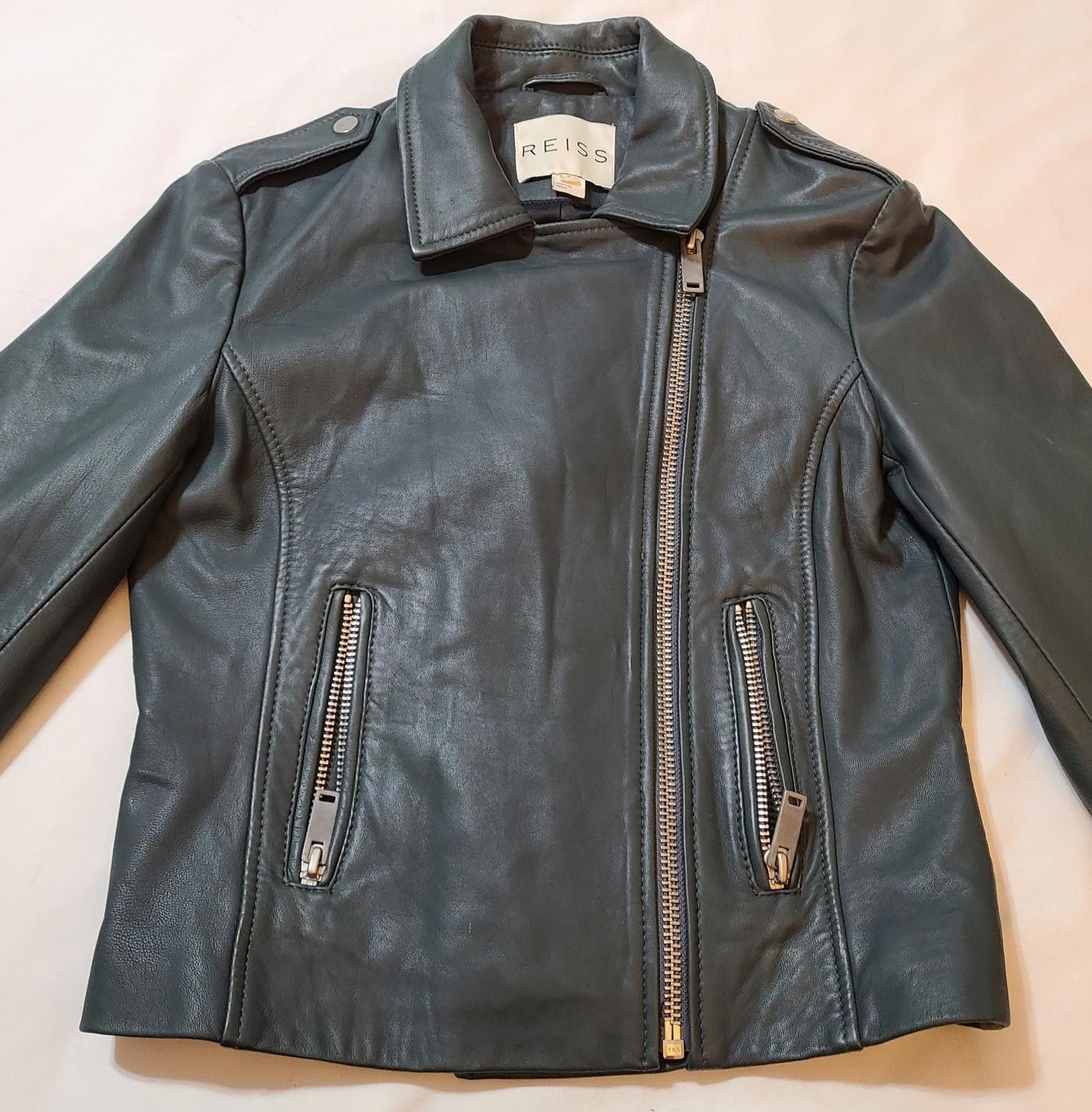 Reiss Reiss Geo Leather Biker MOTO Jacket Black Size US Small Size S / US 4 / IT 40 - 2 Thumbnail