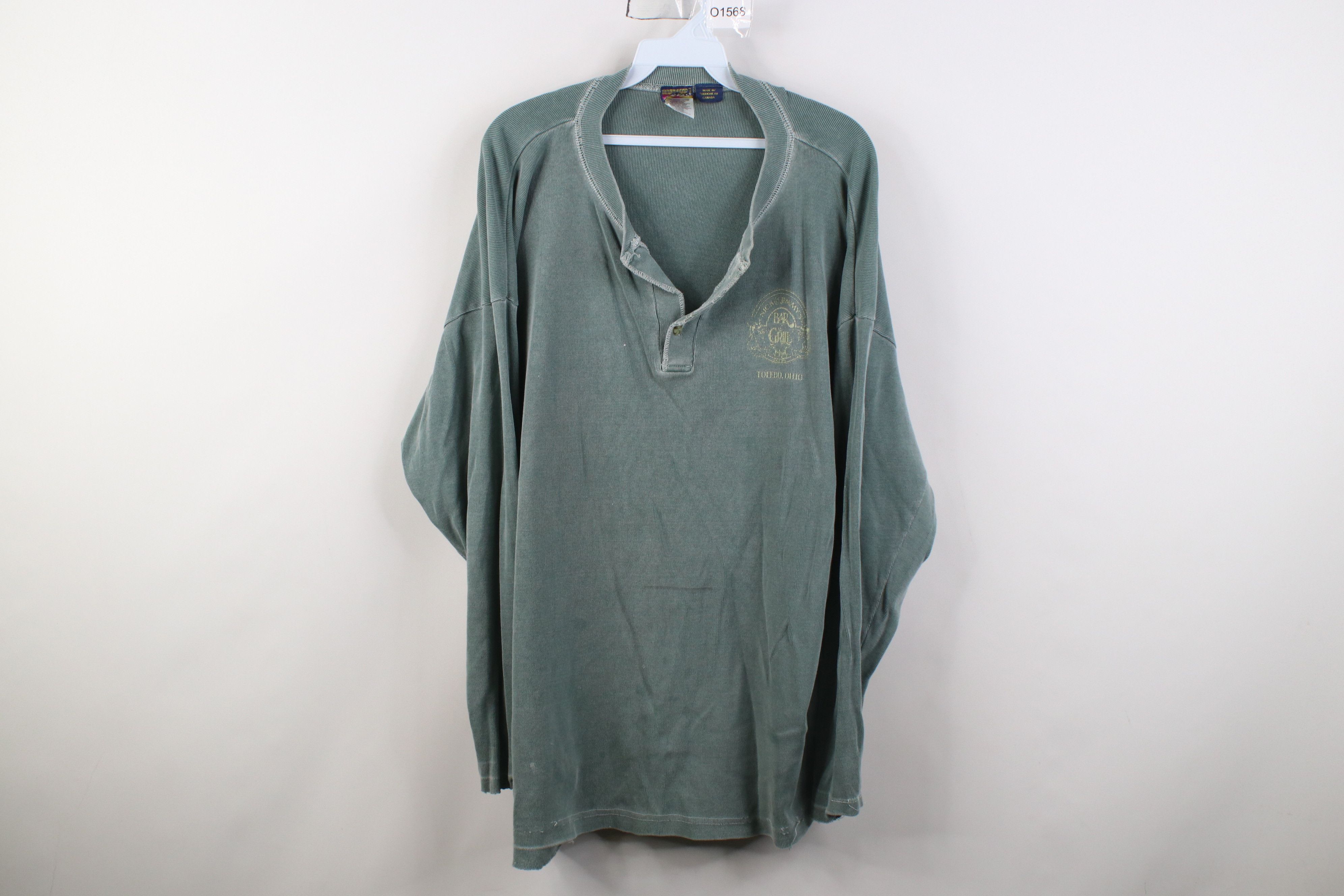 Vintage Vintage 90s Ribbed Knit Long Sleeve Henley T-Shirt Green Size US XL / EU 56 / 4 - 1 Thumbnail