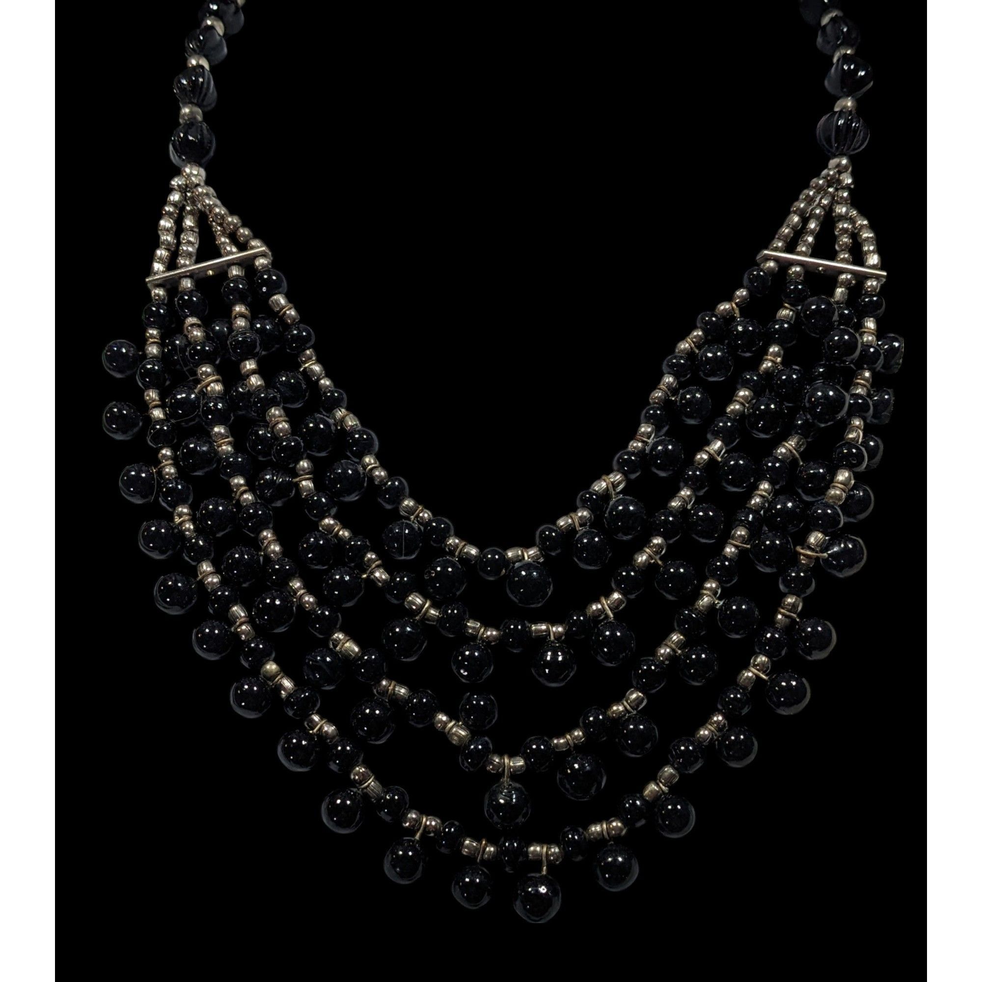 Other Vintage Gothic Black Glass And Silver Tone Beaded Layered Ne Size ONE SIZE - 3 Thumbnail