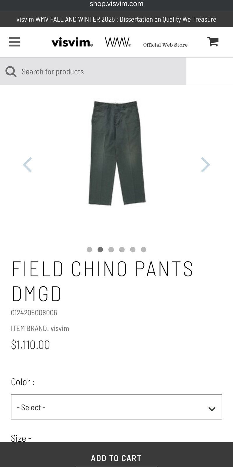 VISVIM 24AW FIELD CHINO PANTS DMGD，size2