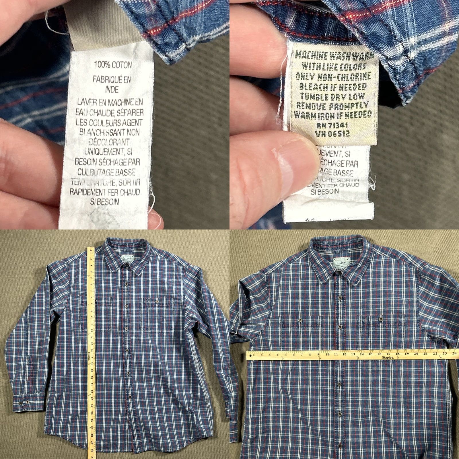 Vintage L.L. Bean Button-Up Long Sleeve Plaid Shirt Blue Large Regular Pockets Mens Size US L / EU 52-54 / 3 - 8 Thumbnail