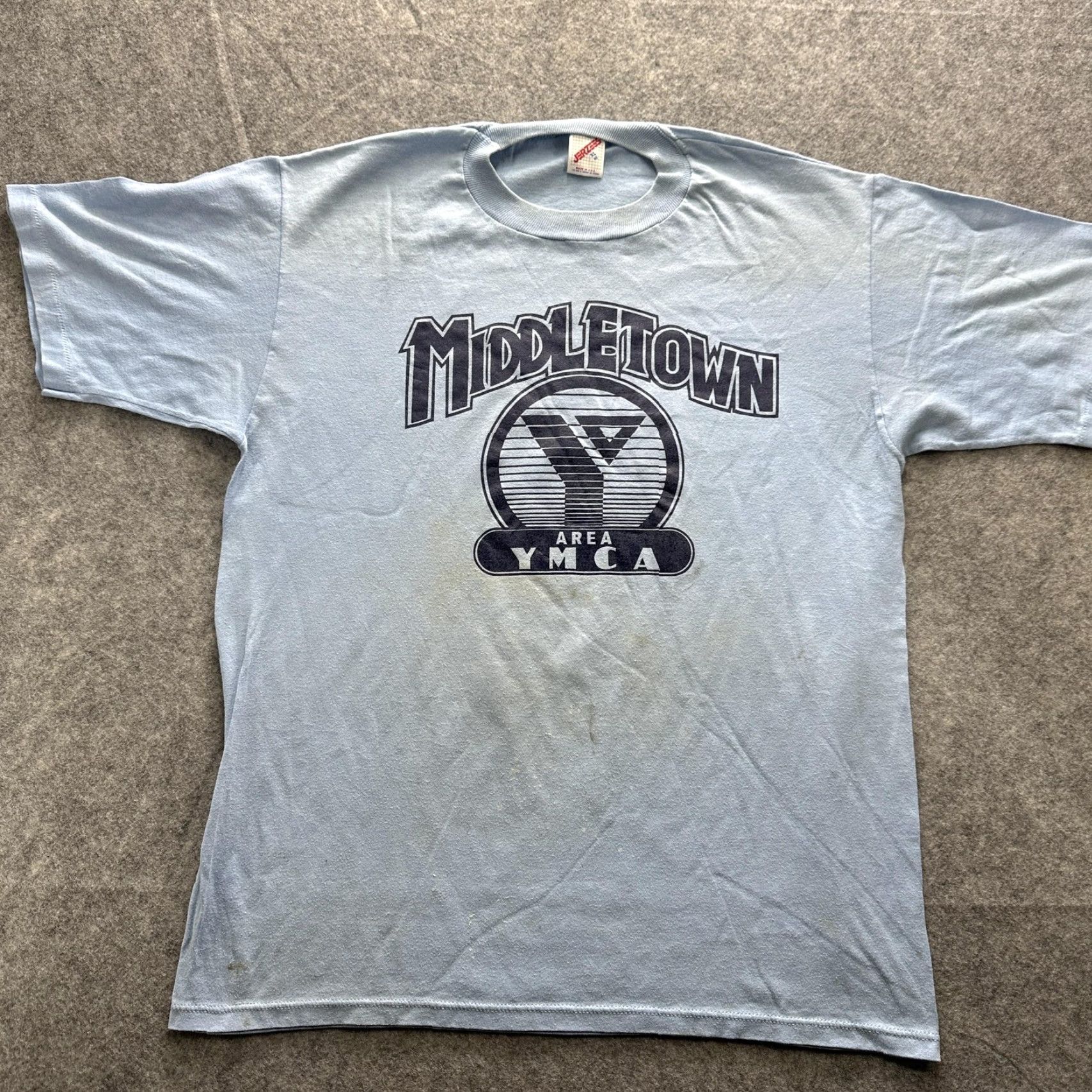 Jerzees VINTAGE YMCA Shirt Mens XL Blue Middletown Graphic 80s Made USA Single Stitch Size US XL / EU 56 / 4 - 2 Thumbnail