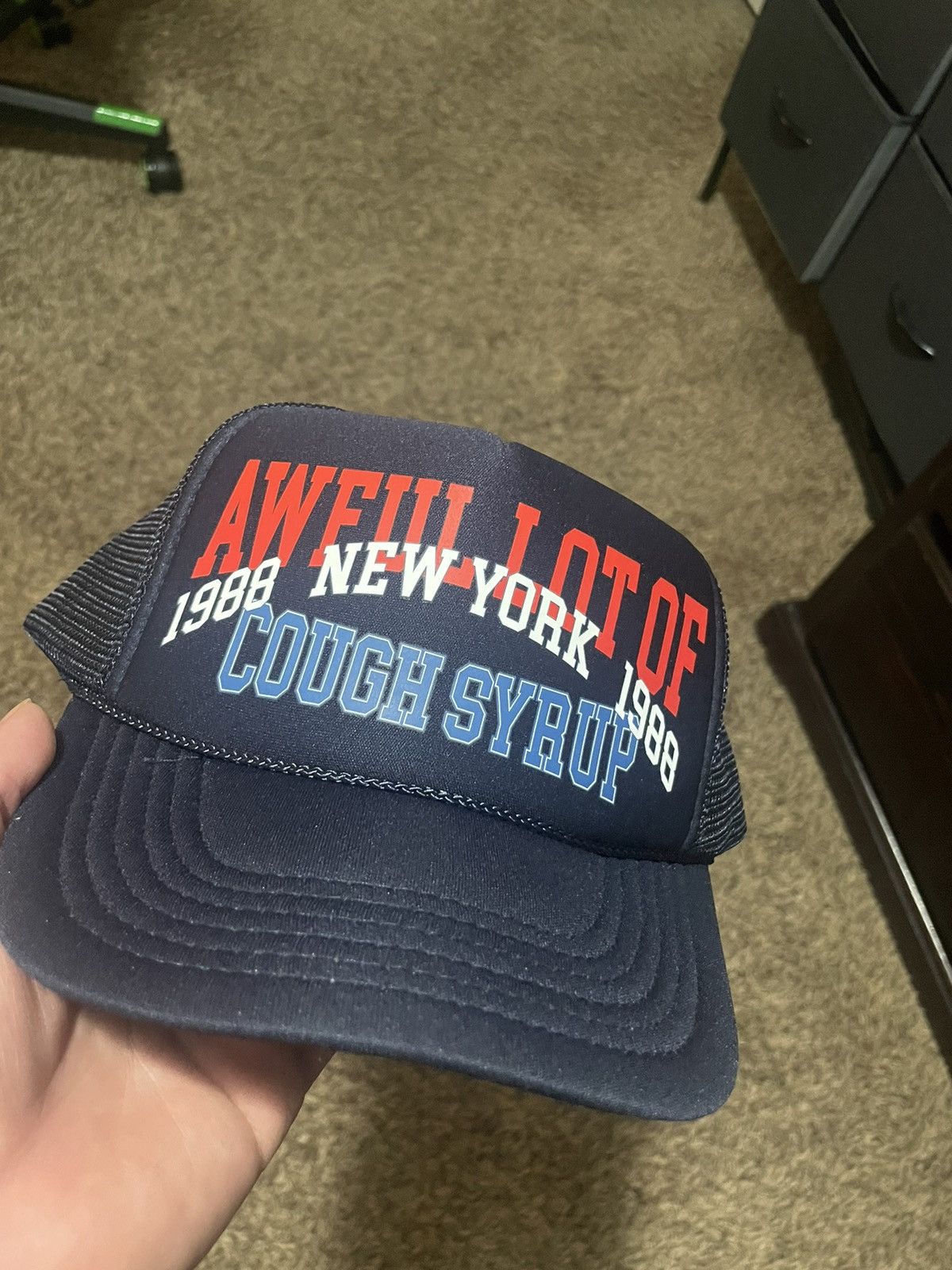 image of Awful Lot Of Cough Syrup Ny Cough Syrup Hat in Blue, Men's