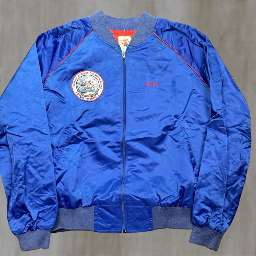 Vintage VINTAGE F-18 Super Hornet bomber jacket Mens XL Blue Polyester Jacket USA Boeing Northrop Clasic sports Size US XL / EU 56 / 4 - 1 Thumbnail