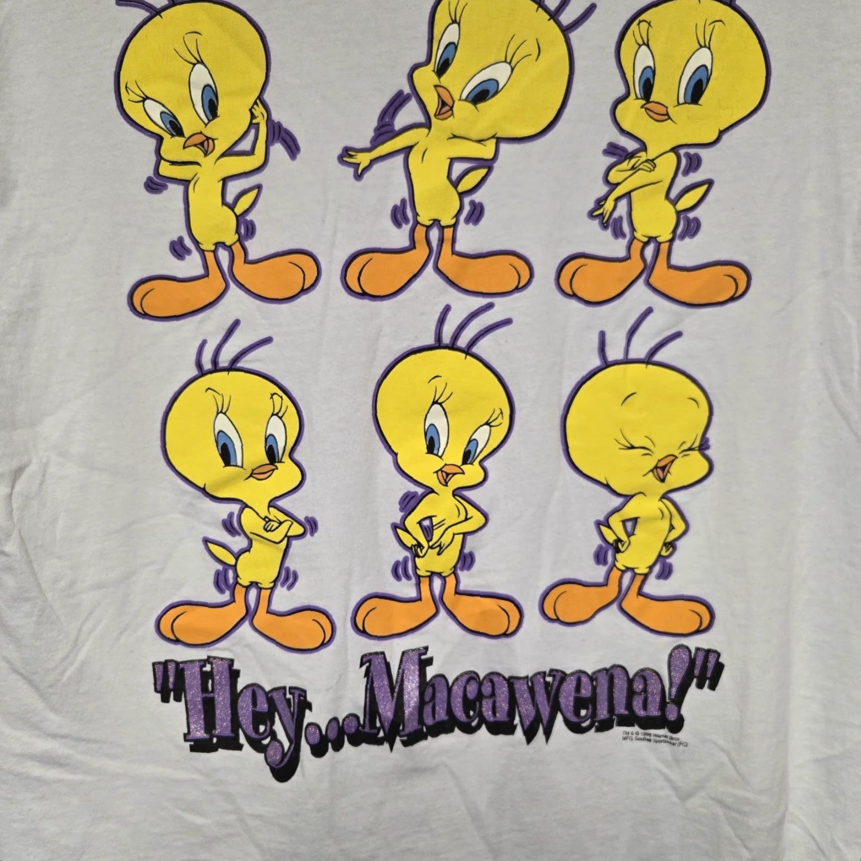 Vintage VINTAGE Tweety-Bird Hey Macawena T-Shirt XL White 1996 Big-Print Single-Stitch Mens Regular XL Shirt Bird Tweety 90s Size US XL / EU 56 / 4 - 7 Thumbnail