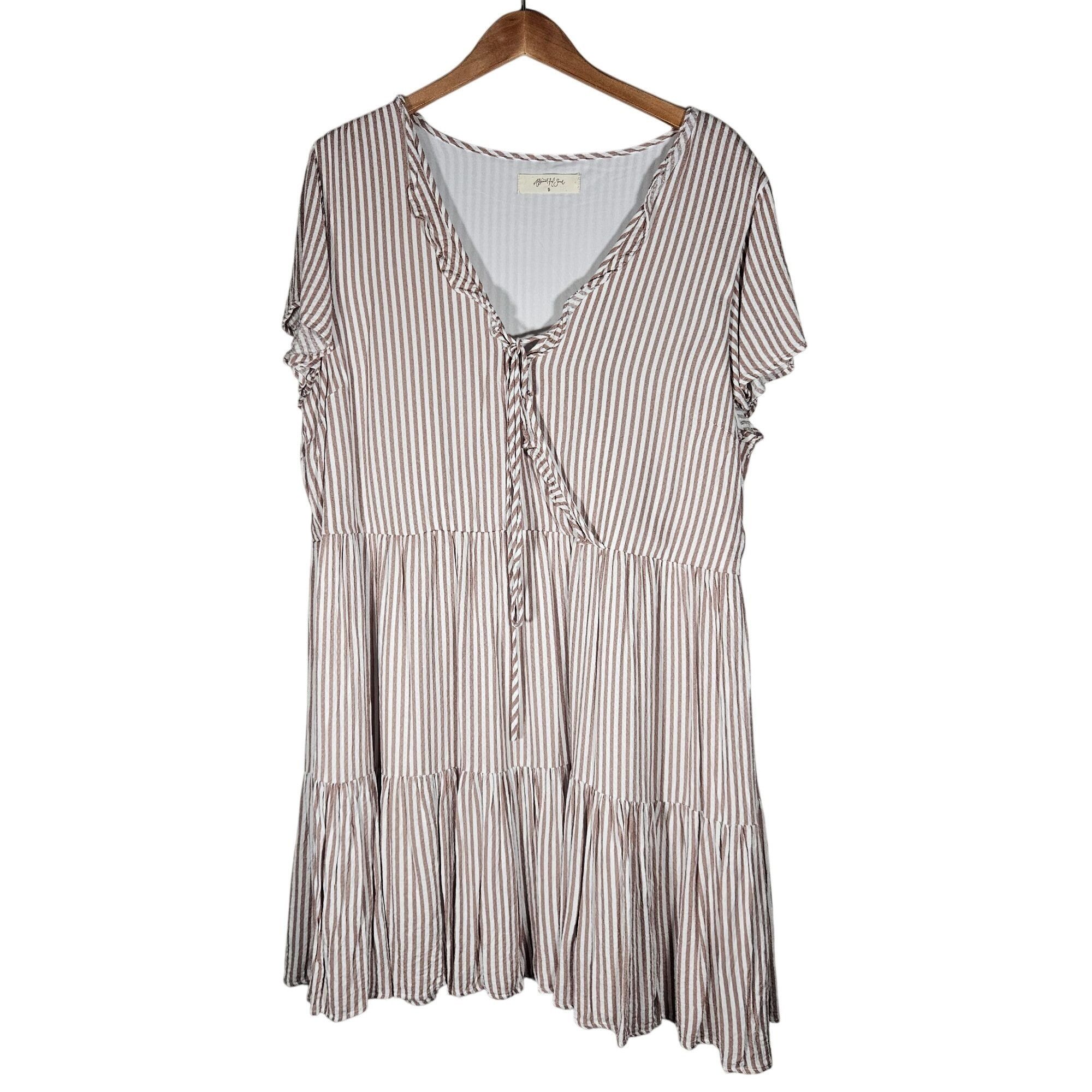 Other Willow & Clay Woman Brown White Striped Dress Large Cottagec Size L / US 10 / IT 46 - 3 Thumbnail