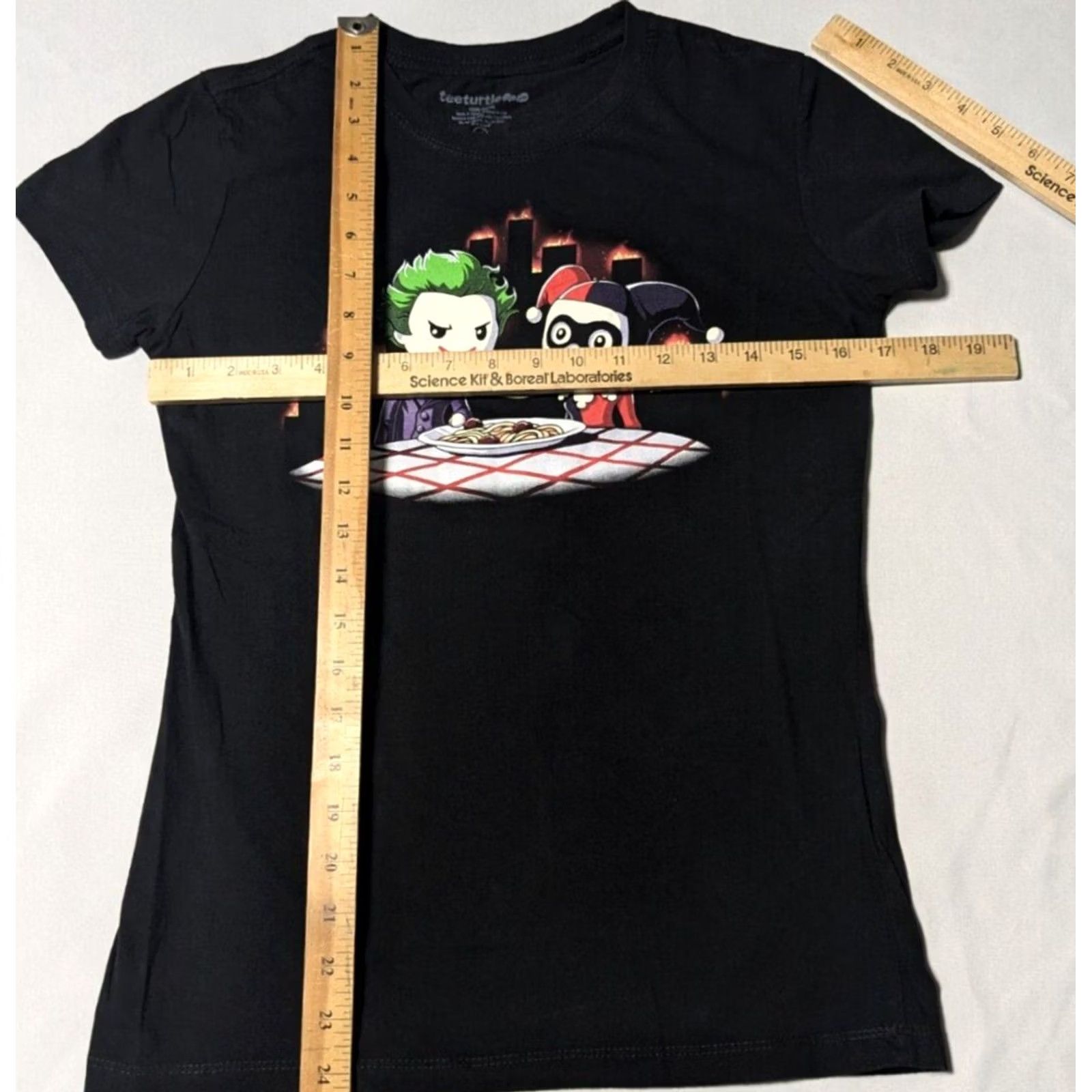 Vintage JOKER AND HARLEY QUINN Spaghetti Eating City Burning Women Large Black T-Shirt Size L / US 10 / IT 46 - 5 Thumbnail