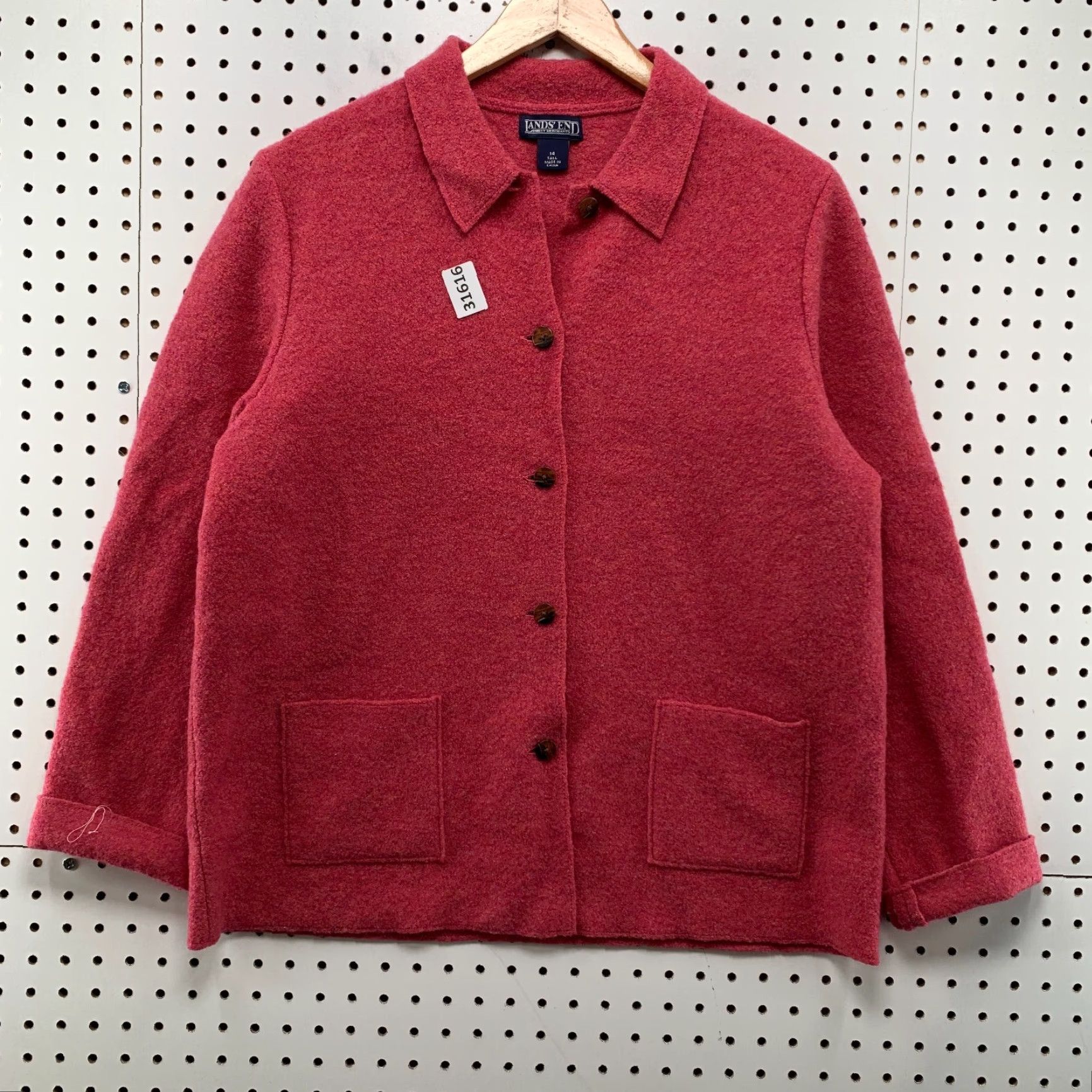 Lands' End Lands’ End 100% Wool Cardigan Jacket Women's Size 14 Pink Coral Button Long Sleeve Size XL / US 12-14 / IT 48-50 - 6 Thumbnail