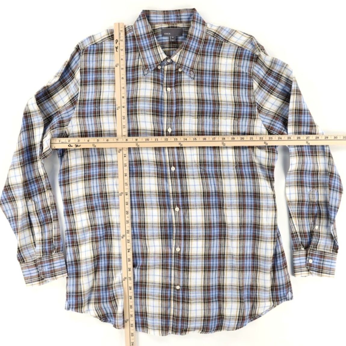 Vince Vince. Linen Plaid Long Sleeve Button Down Shirt Men's 2XL Size US XXL / EU 58 / 5 - 3 Thumbnail