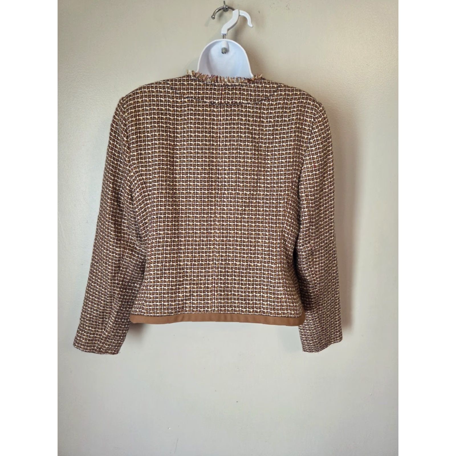 Ellen Tracy Ellen Tracy Blazer Jacket Wool Checkered Tweed Full Zip M Brown Womens Jacket Size M / US 6-8 / IT 42-44 - 7 Thumbnail