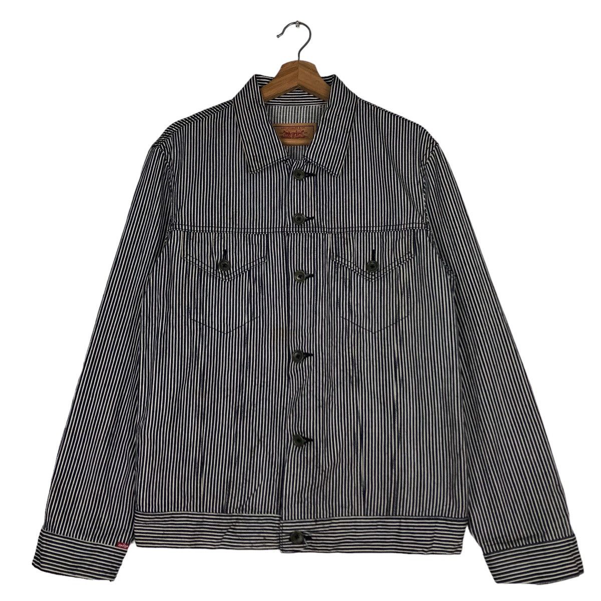 Levi's 🔥Vtg Biker Jacket Denim Hickory Design Levi’s Bondage Size US L / EU 52-54 / 3 - 1 Thumbnail