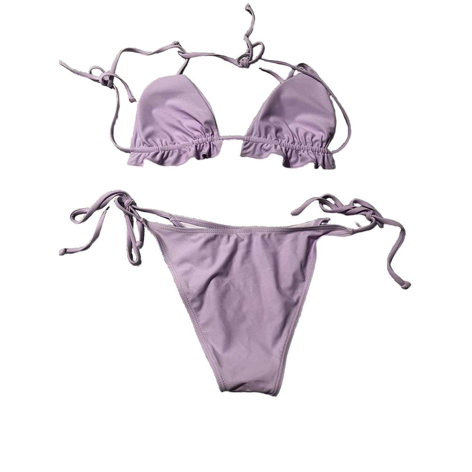 Other Purple Lavender Bikini Set M Ruffle Triangle Tie-Side Size ONE SIZE - 3 Thumbnail