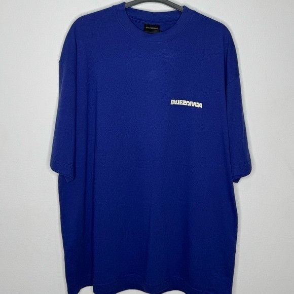 Balenciaga Balenciaga Turn Logo Oversized Crewneck T-Shirt Blue Indigo Size US S / EU 44-46 / 1 - 1 Thumbnail
